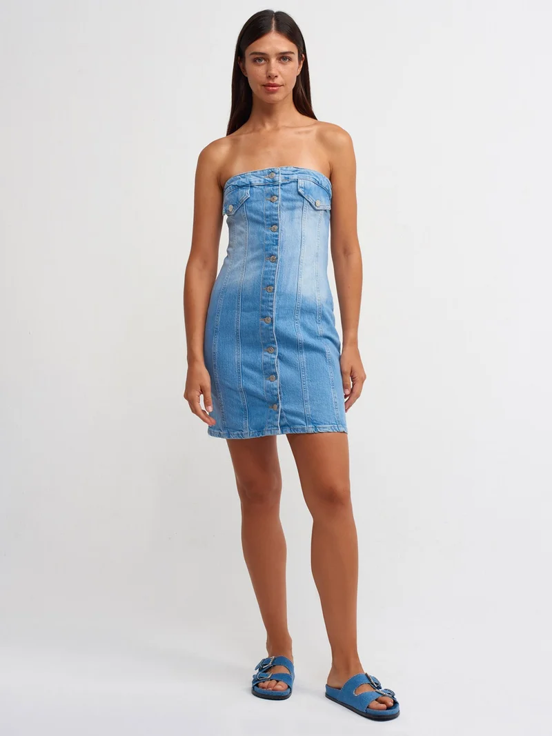 ديلفين Strapless Denim Dress