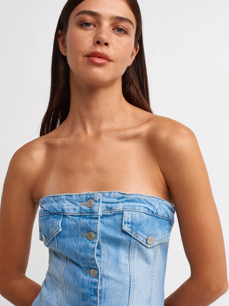 ديلفين Strapless Denim Dress