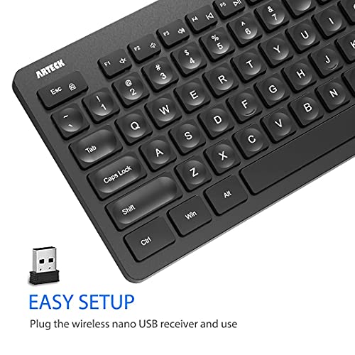 Arteck 2.4G Wireless Keyboard Ultra Slim Full Size Keyboard with Numeric Keypad and Media Hotkey for Computer/Desktop/PC/Laptop/Surface/Smart TV and Windows 11/10/ 8/7 - Image 2