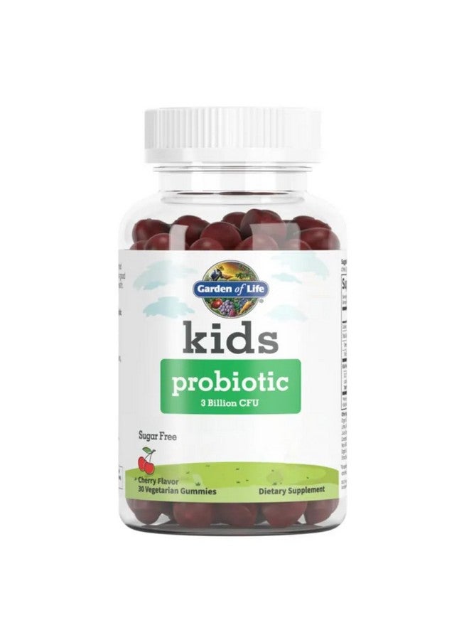 Garden of Life Probiotics for Kids, Cherry Flavor Gummies - Sugar Free Once Daily Kids Probiotic Gummies, 3 Billion CFU Probiotics Plus Fiber for Digestive & Immune Health, 30 Vegetarian Gummies