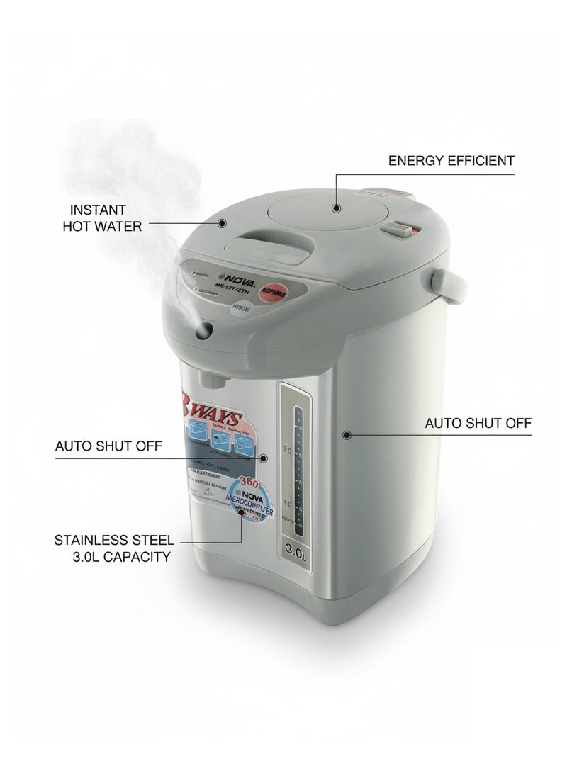 نوفا موزع مياه كهربائي نوفا – 750 واط 3.0 لتر من الفولاذ المقاوم للصدأ، ماء ساخن فوري، موفر للطاقة، إيقاف تلقائي، وظيفة إبقاء الماء دافئًا  مثالي للشاي والقهوة - Image 2