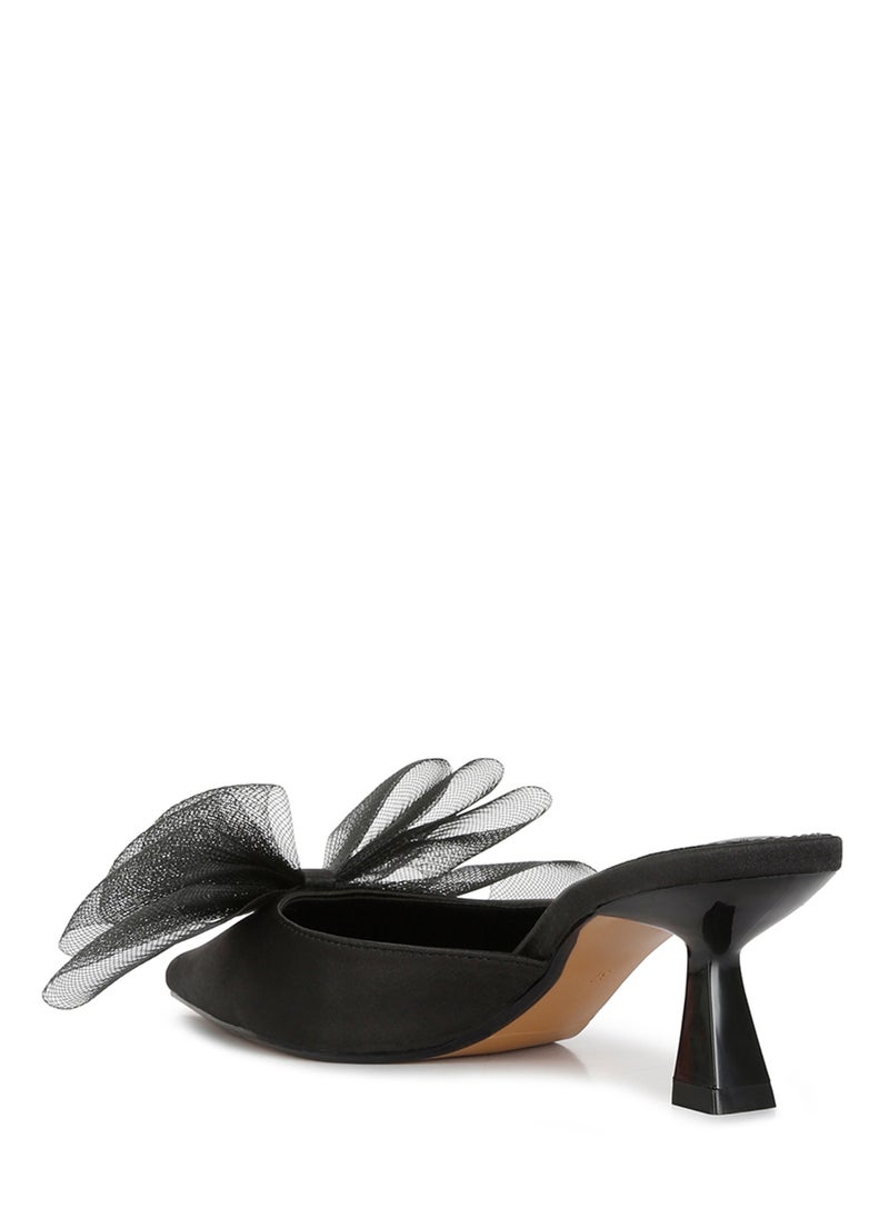 London Rag Black Organza Bow Embellished Mules  - Image 3