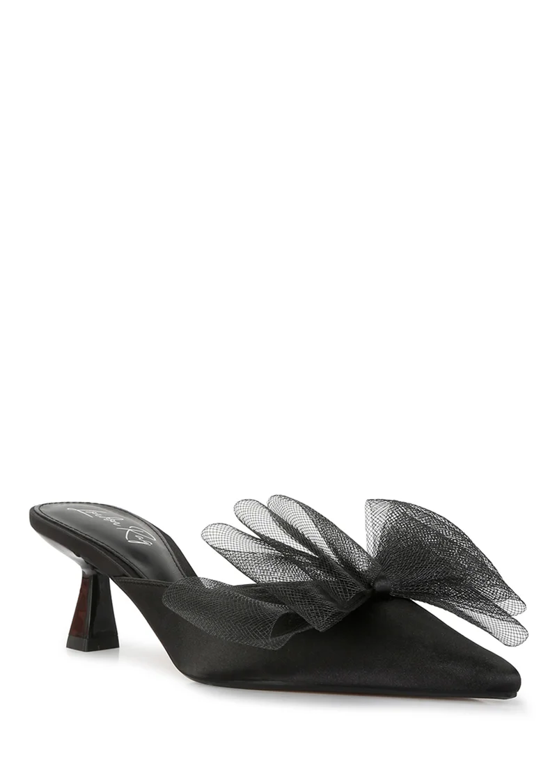 London Rag Black Organza Bow Embellished Mules