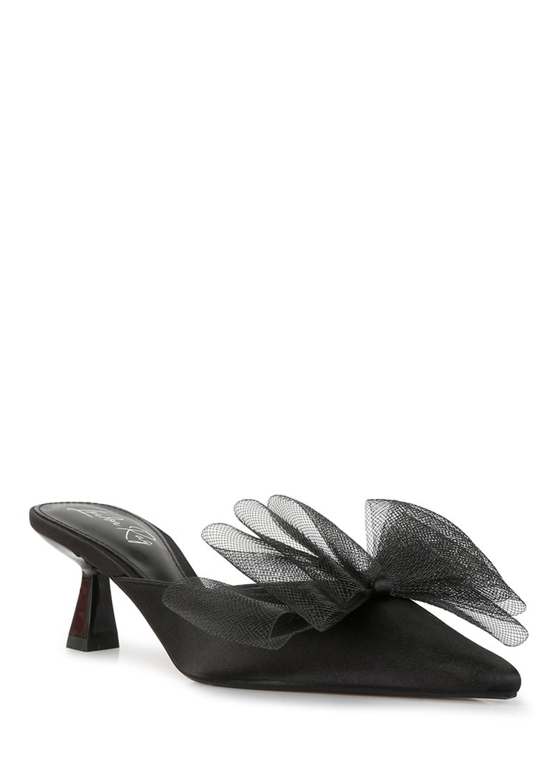 London Rag Black Organza Bow Embellished Mules  - Image 2