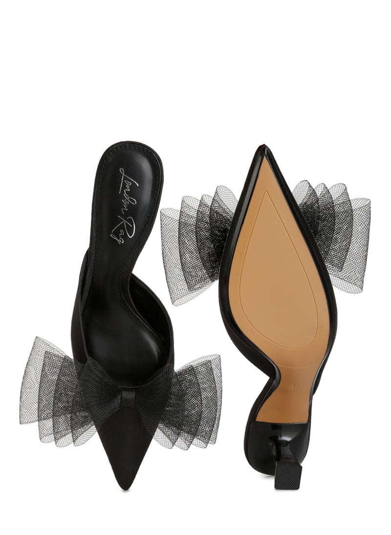 London Rag Black Organza Bow Embellished Mules  - Image 4