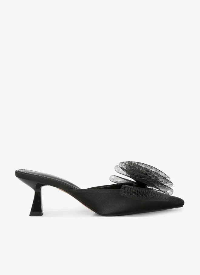 Black Organza Bow Embellished Mules