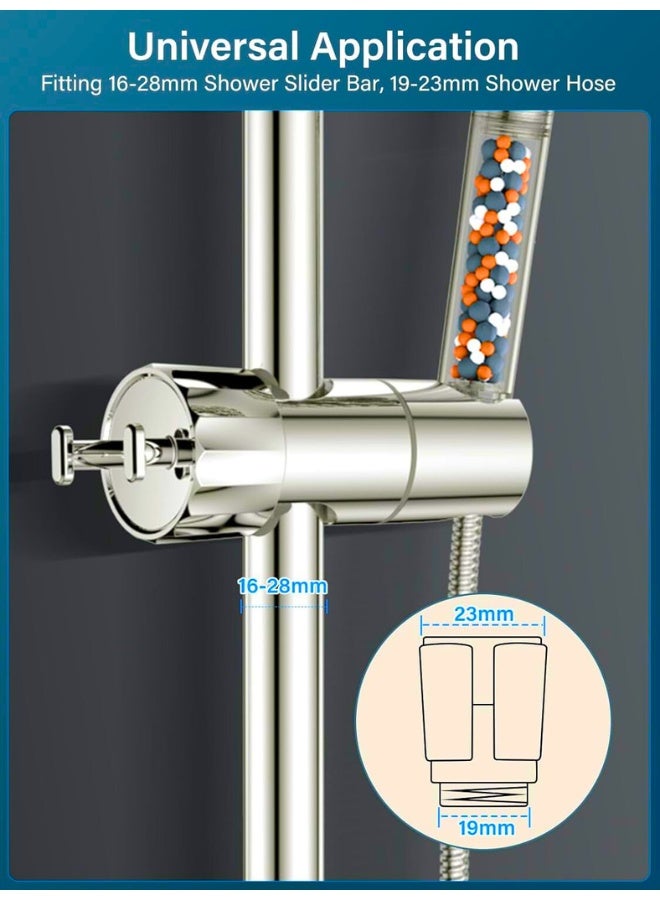 تشيس اب حامل رأس الدش مع خطافين، حامل بديل عالمي قابل للتعديل لمقاس 16-28 مم، حامل رأس الدش مطلي بالكروم + ABS، سهل التركيب لقضيب الانزلاق - Image 2