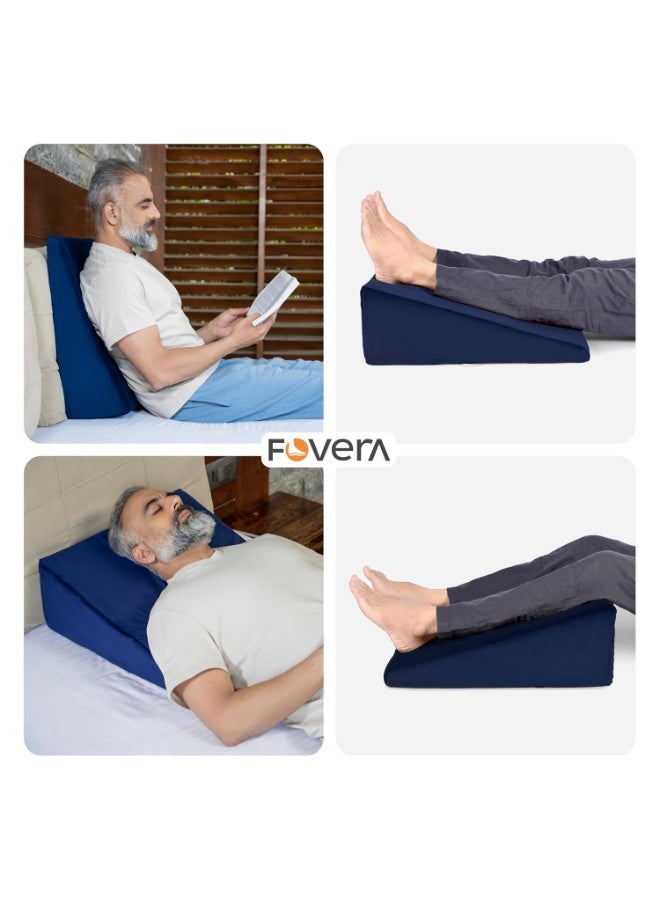 FOVERA Memory Foam Wedge Pillow | 2 Years Warranty | Wedge Cushion for Back Support, Acid Reflux, Snoring, GERD, Leg Elevation, Pregnancy (Velvet Navy Blue, Medium 7" Height) - Image 2