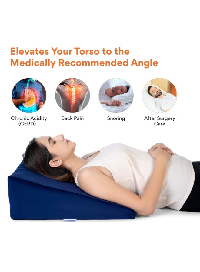 FOVERA Memory Foam Wedge Pillow | 2 Years Warranty | Wedge Cushion for Back Support, Acid Reflux, Snoring, GERD, Leg Elevation, Pregnancy (Velvet Navy Blue, Medium 7" Height) - Image 4