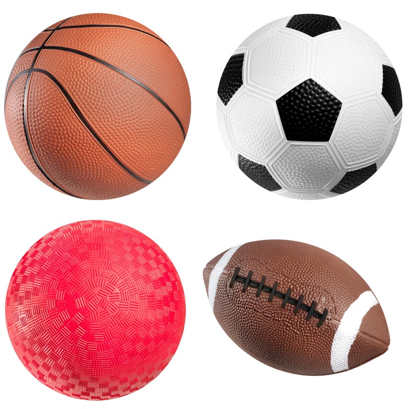 PlayBolt Sports Balls for Kids Toddlers Pack of 4 5inch Sports Set Includes Football Small Size Soccer Basketball and Playground Balls Fun Indoors Outdoor Toys Hand Pump Included - Image 2