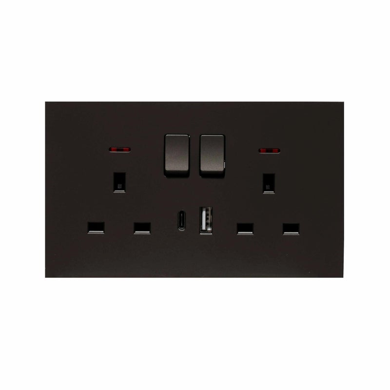 Donmarco مقبس كهربائي مزدوج رفيع للغاية 2 فتحة بريطانية 13A مع منافذ USB و Type-C (5V 3.1A) – مقبس كهربائي مقاوم للحريق ، ضمان 3 سنوات ، تصميم بلاستيكي أنيق (أسود غير لامع) | مقبس طاقة حائط - Image 1