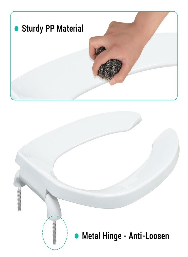 DryLabs Heavy Duty Commercial Open Front Toilet Seat, Elongated 18.5-Inch Public Toilet Seat for Hospital, Hotel, School, Church, PP Material, Fits Most Toilet Bowl Seat White (1PACK) - Image 3
