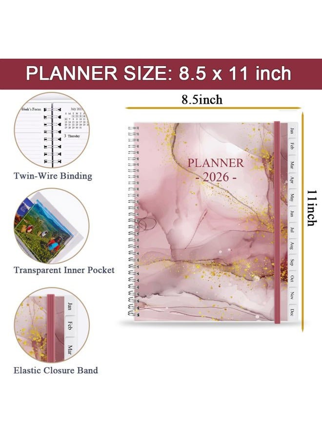 Getvow 2026 Planner - Planner 2026 from January 2026 - December 2026, Monthly and Weekly Calender with 12 Tabs, 8.5" x 11", Pink Watercolor - Image 5