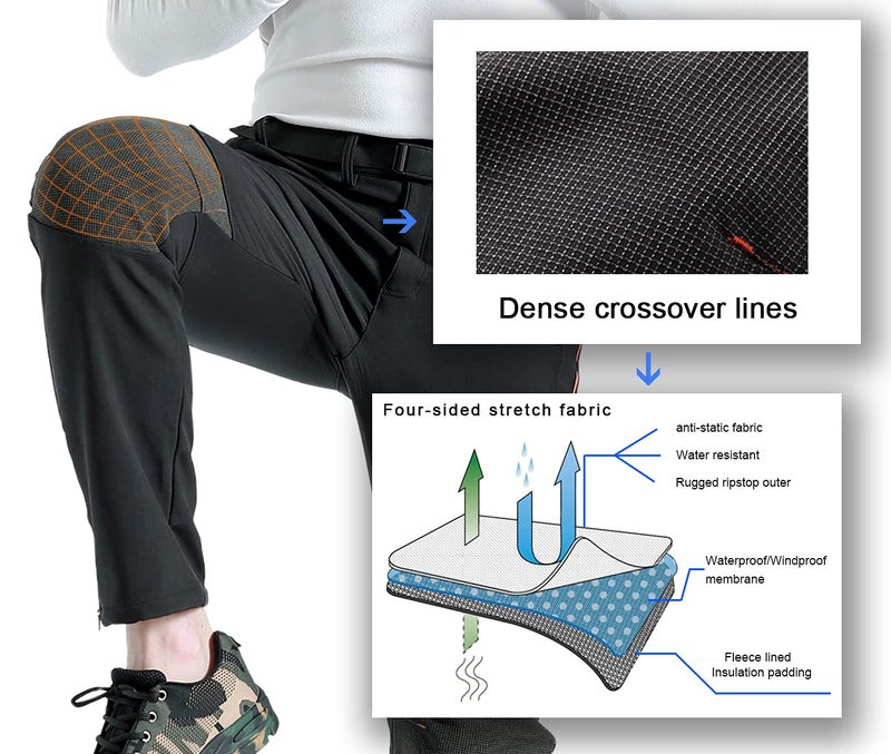 Gash Hao Mens Snow Ski Waterproof Softshell Snowboard Pants Outdoor Hiking Fleece Lined Zipper Bottom Leg (180Black, 34W x 32L) - Image 4
