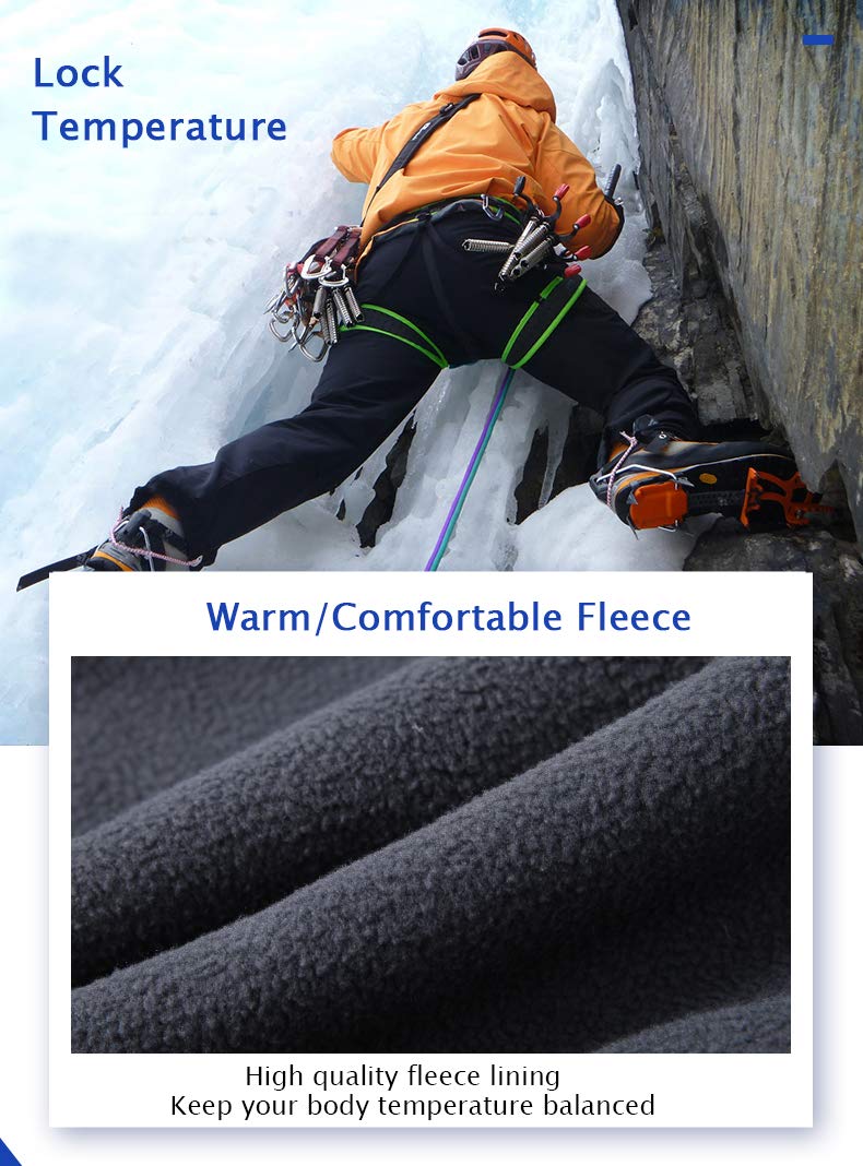 Gash Hao Mens Snow Ski Waterproof Softshell Snowboard Pants Outdoor Hiking Fleece Lined Zipper Bottom Leg (180Black, 34W x 32L) - Image 2