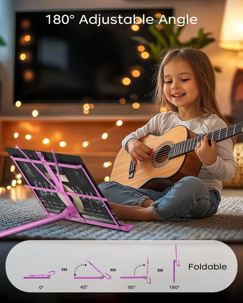 K KASONIC - Music Stand, 2 in 1 Dual-Use Folding Sheet Music Stand & Desktop Book Stand, Portable, Lightweight with Music Sheet Clip Holder & Carrying Bag Suitable for Instrumental Performance (Pink) - Image 3