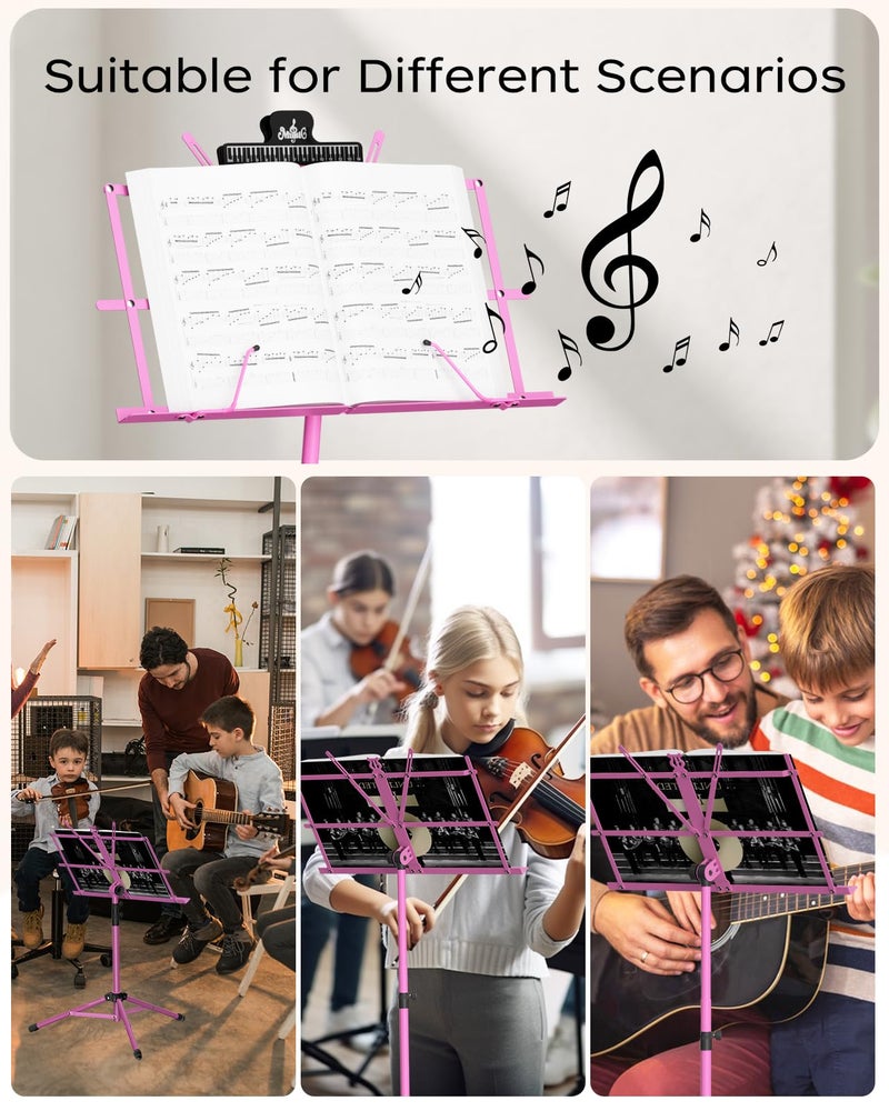 K KASONIC - Music Stand, 2 in 1 Dual-Use Folding Sheet Music Stand & Desktop Book Stand, Portable, Lightweight with Music Sheet Clip Holder & Carrying Bag Suitable for Instrumental Performance (Pink) - Image 5