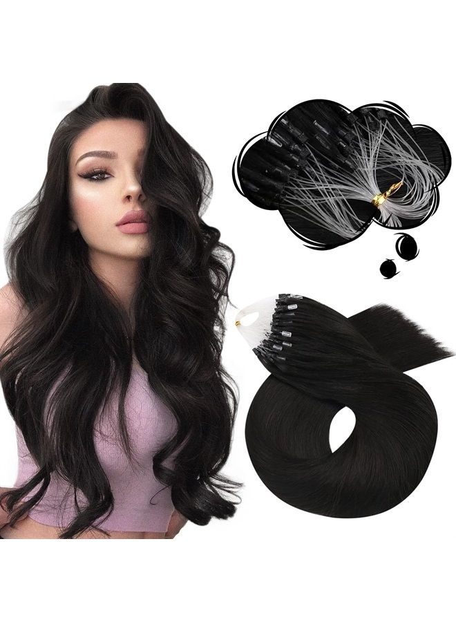 Moresoo Microlink Hair Extensions Human Hair 22 Inch Beaded Hair Extensions Human Hair Color #1B Off Black Hair Extensions Microbead Hair Extensions Human Hair 50G/50S Extensions Human Hair Natural - Image 1