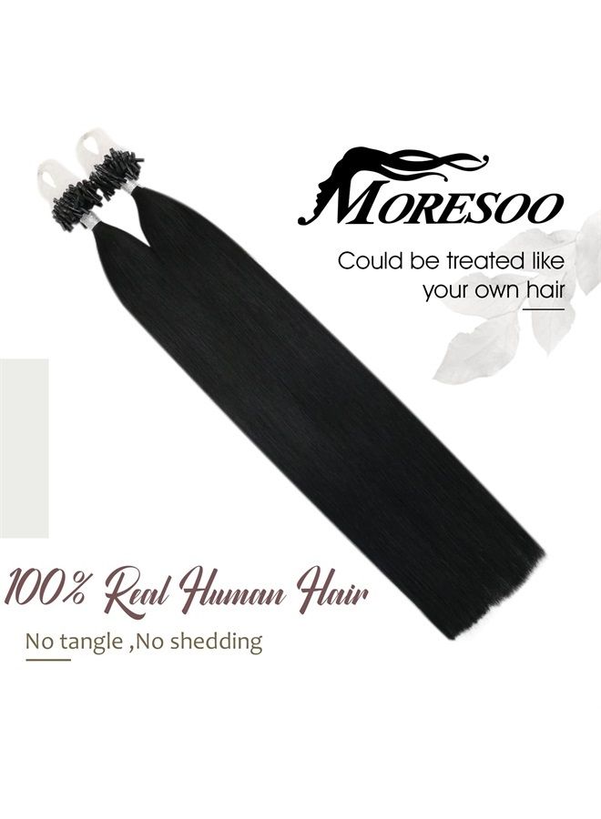 Moresoo Microlink Hair Extensions Human Hair 22 Inch Beaded Hair Extensions Human Hair Color #1B Off Black Hair Extensions Microbead Hair Extensions Human Hair 50G/50S Extensions Human Hair Natural - Image 2