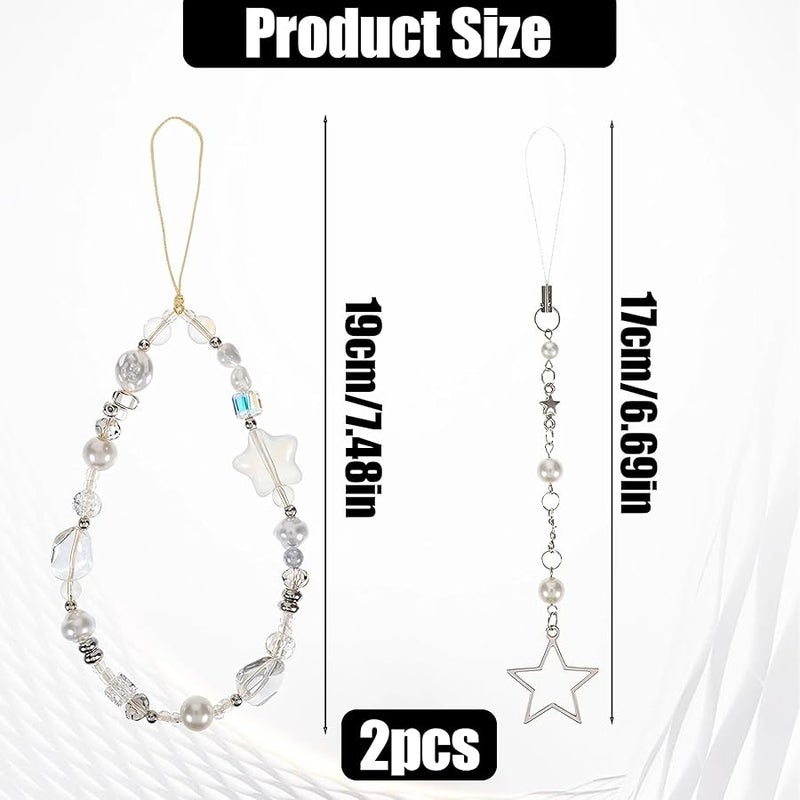 Aeaocvo 2PCS Beaded Phone Hippers, Camera Wrist Strap, Y2K Beaded Phone Charm Straps Decoration for Camera, Cellphone, Wallet - Image 2