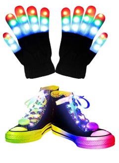 Light up Gloves Set LED Finger Gloves for Adults LED Flashlight Gloves and Shoe Laces Cool Fun Toys for Kids Boys Girls Costumes Party