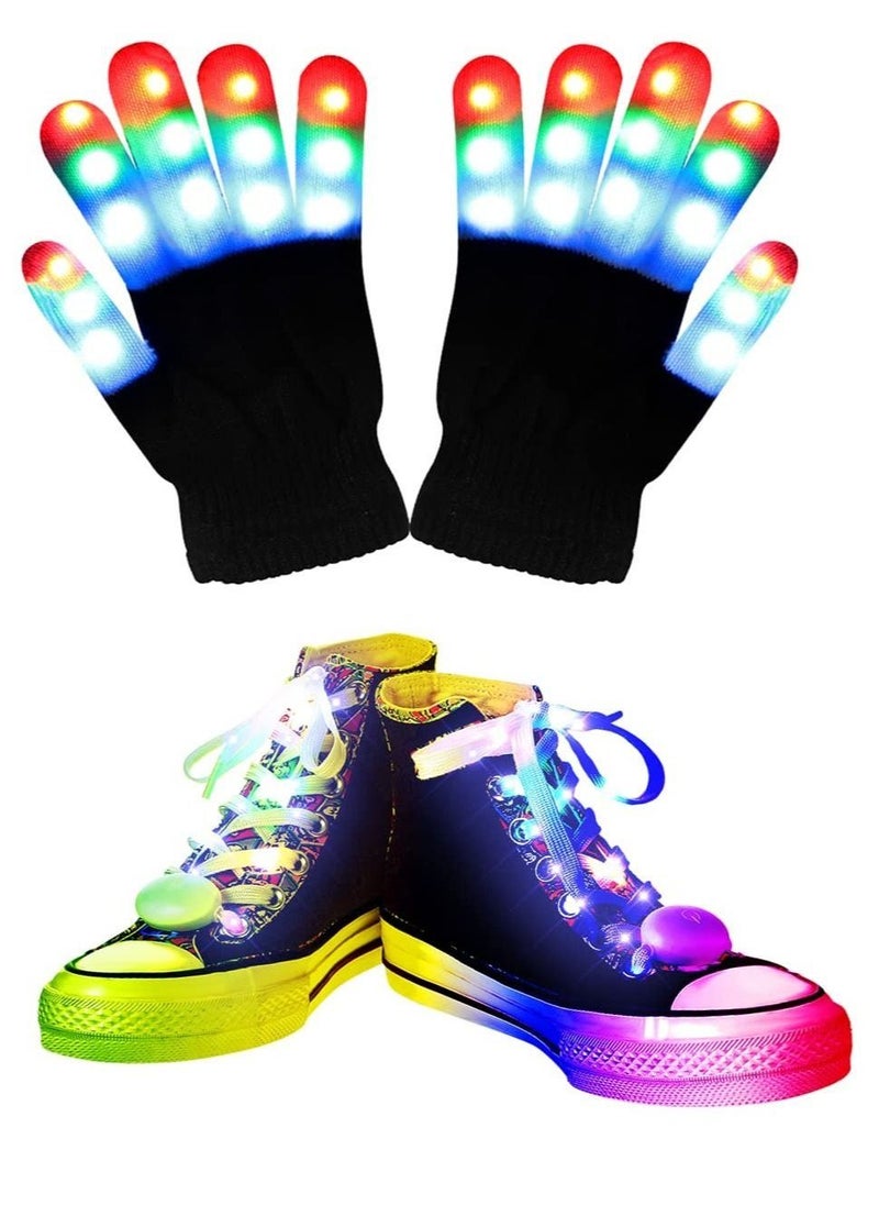 Generic - Light up Gloves Set LED Finger Gloves for Adults LED Flashlight Gloves and Shoe Laces Cool Fun Toys for Kids Boys Girls Costumes Party - Image 1