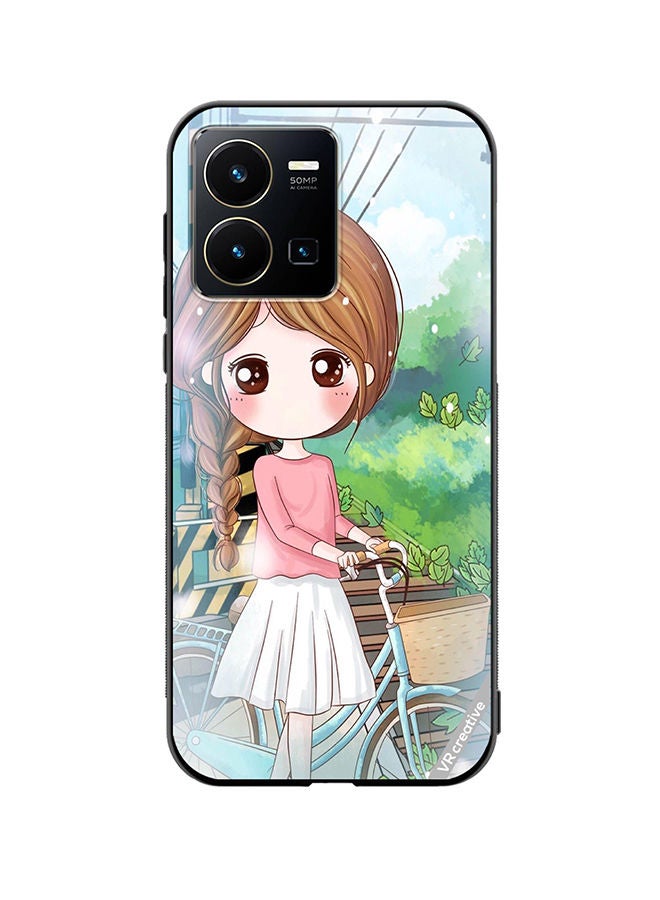 Protective Case Cover For Vivo Y35 Girl With Cycle Design Multicolour