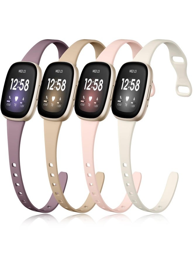 Getino Compatible with Fitbit Sense/Sense 2 Bands/Versa 3/4 Bands, Soft Slim Sports Accessories, Small Violet/Pink/Milke/Beige - Image 1