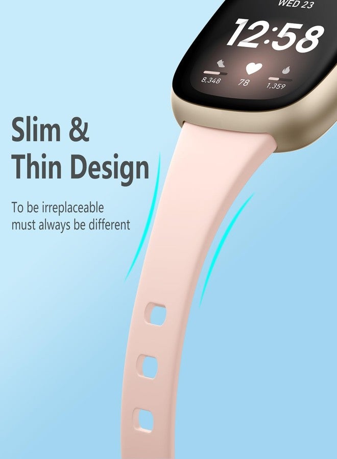 Getino Compatible with Fitbit Sense/Sense 2 Bands/Versa 3/4 Bands, Soft Slim Sports Accessories, Small Violet/Pink/Milke/Beige - Image 3