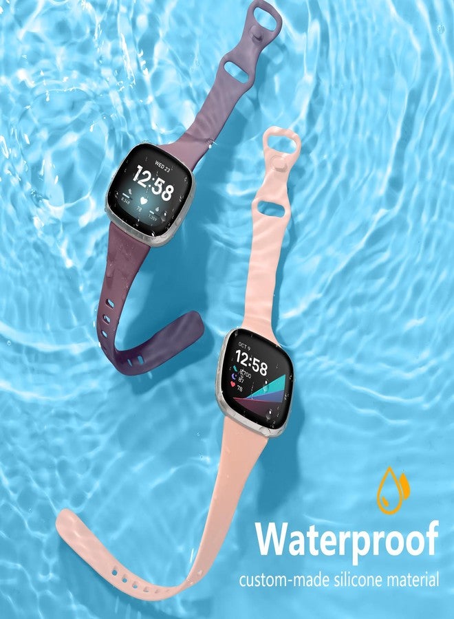 Getino Compatible with Fitbit Sense/Sense 2 Bands/Versa 3/4 Bands, Soft Slim Sports Accessories, Small Violet/Pink/Milke/Beige - Image 4