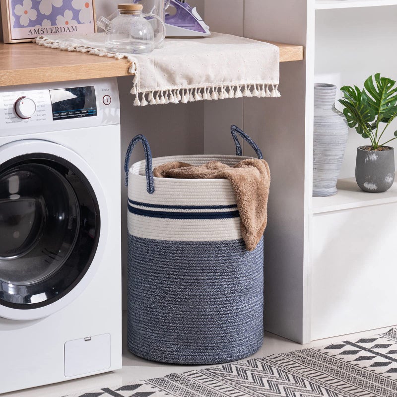 YOUDENOVA Woven Rope Laundry Hamper Basket, 72L Tall Laundry Basket, Baby Nursery Hamper for Blanket Storage in Bedroom-Large-Blue - Image 5