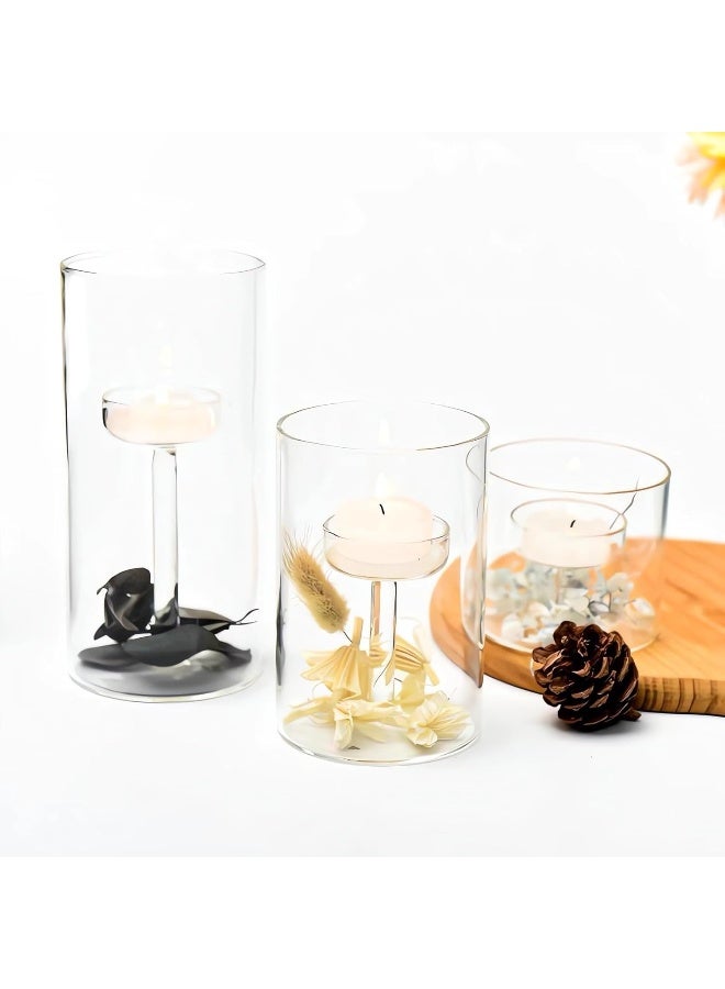 LANLONG Set Of 3 Cylinder Glass Decorative Hurricane Candle Holder Clear Votive Candle Holders Table Centerpieces For Dining Room Wedding Parties Home Decorations - Image 2