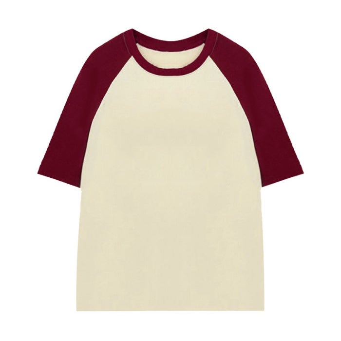 Solid Color Contrast Stitching Light Plate Blank Version Horn Sleeve Short Sleeve T-Shirt Raglan Sleeve Jacket Can Be Made - Image 3