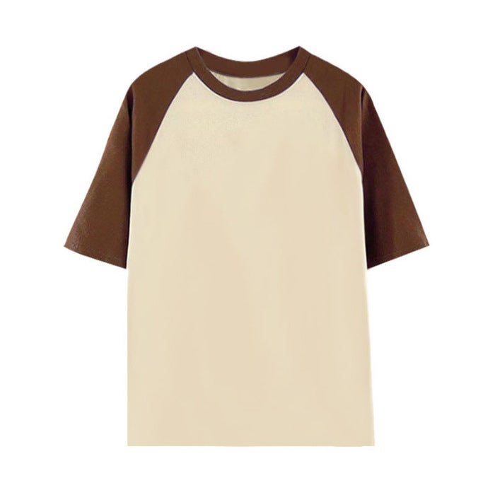 Solid Color Contrast Stitching Light Plate Blank Version Horn Sleeve Short Sleeve T-Shirt Raglan Sleeve Jacket Can Be Made - Image 1