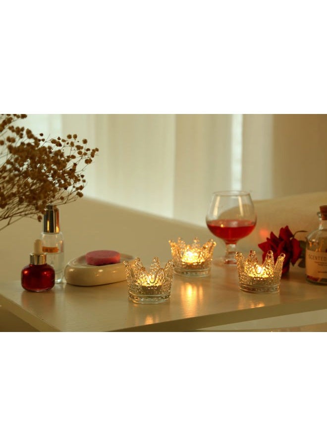 GOLDEAL 12 Pcs Clear Crown Glass Tealight Candle Holders,Votive Candle Holders Bulk,Candlestick for Wedding,Party,Dinner, Home Table Decorative. - Image 4