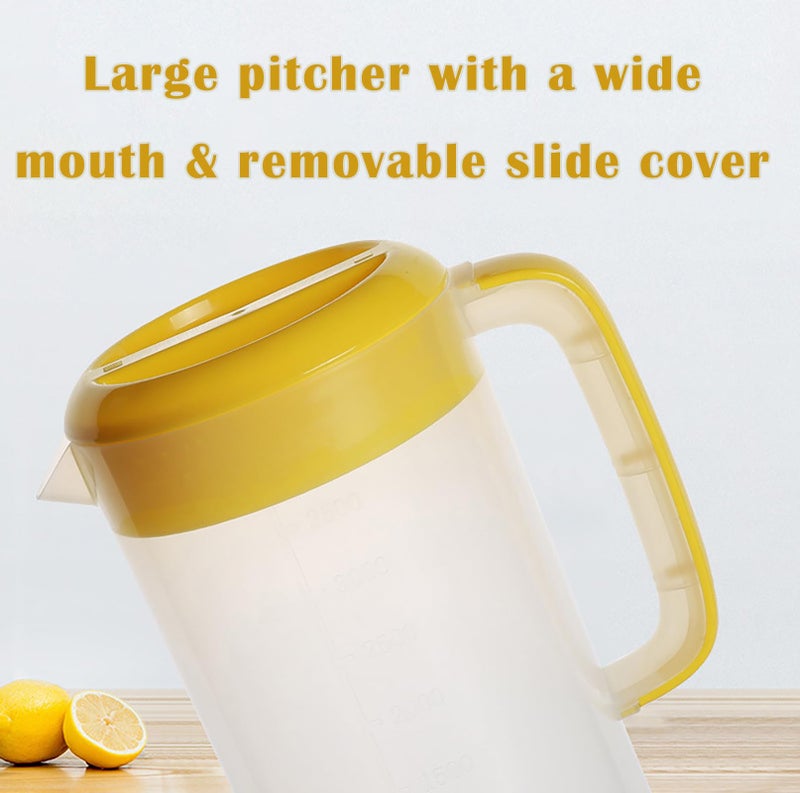 Nexboraque 2 Pack 1 Gallon Plastic Straining Pitcher with Lid - Large Water Pitcher with Handle and Measurements for Cold Drinks and Iced Tea - Pink, Yellow - Image 4