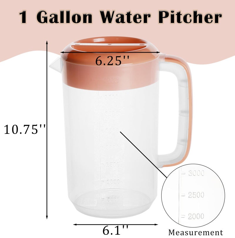 Nexboraque 2 Pack 1 Gallon Plastic Straining Pitcher with Lid - Large Water Pitcher with Handle and Measurements for Cold Drinks and Iced Tea - Pink, Yellow - Image 2