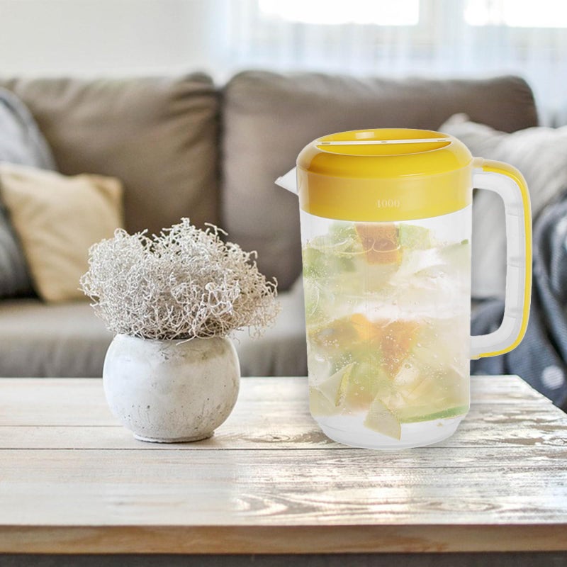 Nexboraque 2 Pack 1 Gallon Plastic Straining Pitcher with Lid - Large Water Pitcher with Handle and Measurements for Cold Drinks and Iced Tea - Pink, Yellow - Image 5