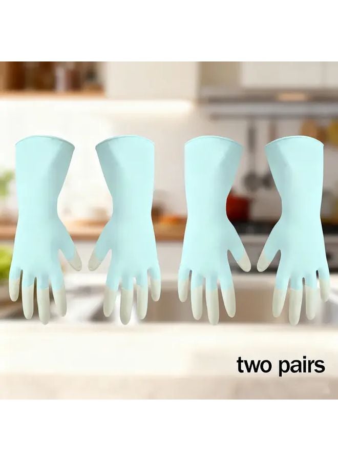 Blue Single Layer PVC Cleaning Gloves 2 Pairs Size M For Dishwashing And Sanitation - Image 1