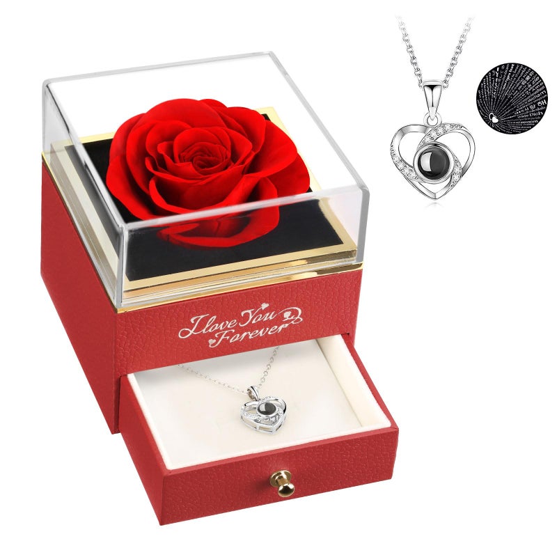 ASELFAD Preserved Flowers Forever Real Rose with I Love You Necklace Eternal Rose Gifts for Mom Grandma Wife Girlfriend on Christmas Valentines Mothers Day Anniversary Birthday Gifts for Women