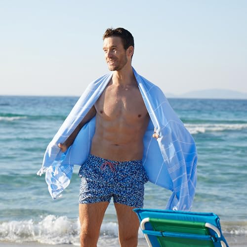WETCAT Turkish Beach Towel Oversized (38"x71") 100% Turkish Cotton, Made in Turkey - Sand Free, Extra Large, Ultra Soft, Quick Drying, Compact & Lightweight for Travel - Light Blue - Image 2