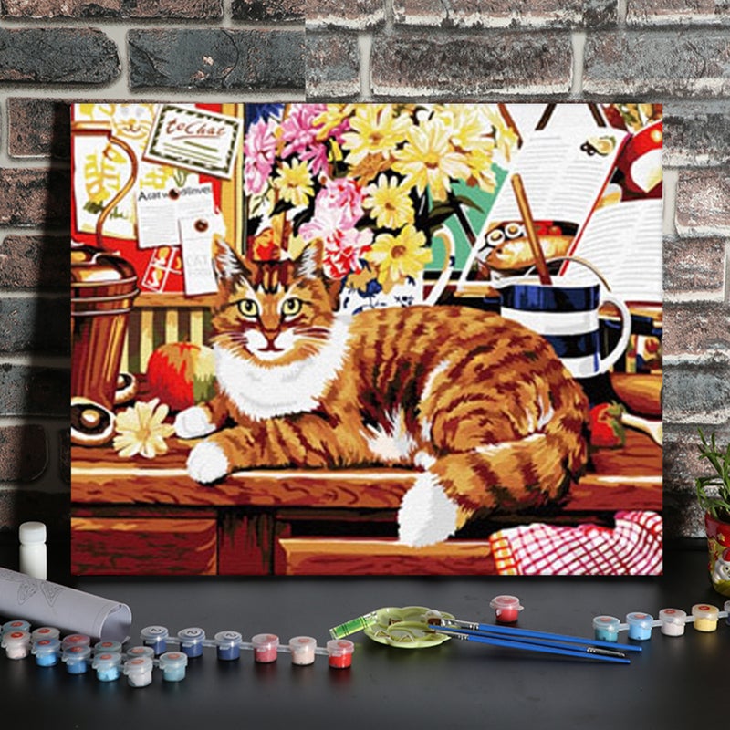 16 × 20 بوصة: وسمرة رسم الزيت على القماش بالترقيم للصناعة الذاتيّة، بنقش القط والدلفين، للبالغين والأطفال والمبتدئين، للديكور الحائطي المنزلي، هدية بدون إطار - Image 2