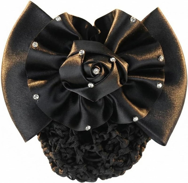 SYBL Women's Rhinestone Satin Bow Hair Accessory - Barrette, Bowknot Snood, and Net Hair Clip for Hotel, Airline, and Medical Professionals (Black) - Image 1