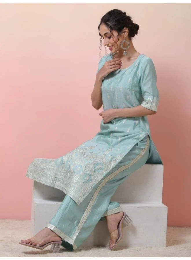 أيه كيه إس Ethnic Motifs Embroidered Regular Chanderi Silk Kurta With Palazzo