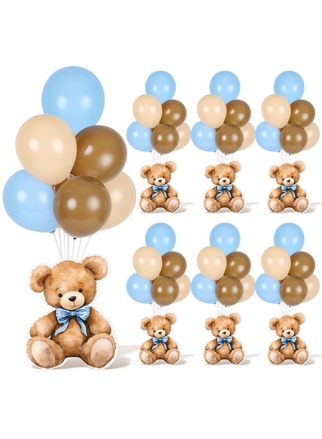 YLOLUL 6 Sets Balloon Stand Kit for Table Bear Baby Shower Tables Centerpieces with Balloon Boy Baby Shower Decorations for Bear Theme Gender Reveal Birthday Party Table Decorations Supplies (Blue Bear, 6) - Image 1