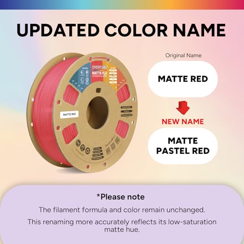 OVERTURE Matte PLA 3D Printer Filament 1.75mm, Matt Surface & Low Warping Filament 1kg Spool (2.2 lbs), Accuracy +/- 0.02 mm, Fit Most FDM Printers (Matte Pastel Red) - Image 2