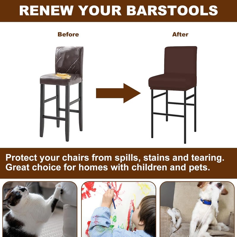 windforgecraft 4Pcs Stool Covers Stretch PU Bar Stool Cushions Waterproof Seat Cushions Bar Stool Covers with Backs Easy to Install Pub Counter Stool Chair Covers with Elastic Bands (Brown) - Image 5