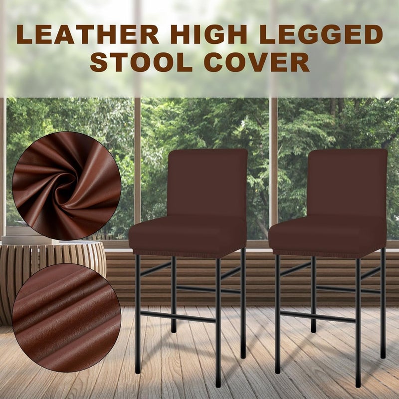 windforgecraft 4Pcs Stool Covers Stretch PU Bar Stool Cushions Waterproof Seat Cushions Bar Stool Covers with Backs Easy to Install Pub Counter Stool Chair Covers with Elastic Bands (Brown) - Image 2