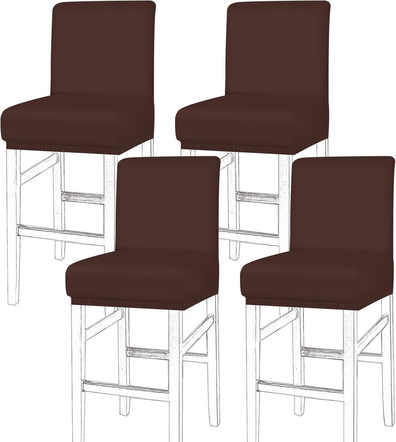 windforgecraft 4Pcs Stool Covers Stretch PU Bar Stool Cushions Waterproof Seat Cushions Bar Stool Covers with Backs Easy to Install Pub Counter Stool Chair Covers with Elastic Bands (Brown) - Image 1