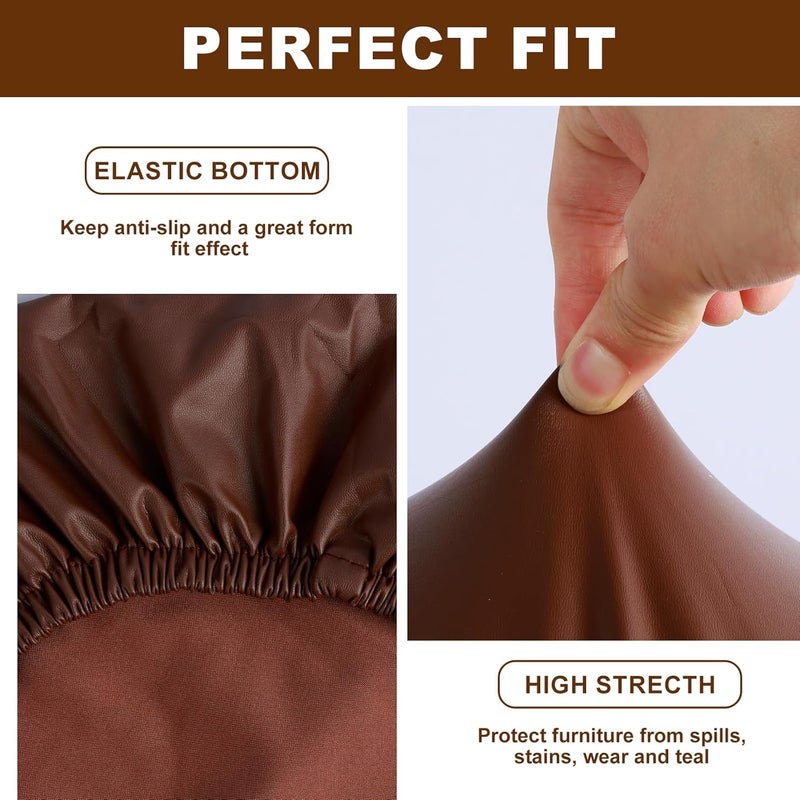 windforgecraft 4Pcs Stool Covers Stretch PU Bar Stool Cushions Waterproof Seat Cushions Bar Stool Covers with Backs Easy to Install Pub Counter Stool Chair Covers with Elastic Bands (Brown) - Image 4